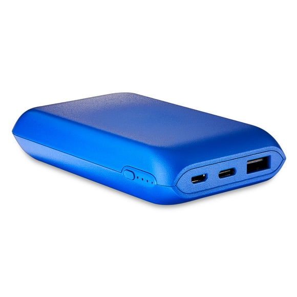 onn Portable Battery with USB-C, Micro-USB and USB Ports,  8,000 mAh Blue