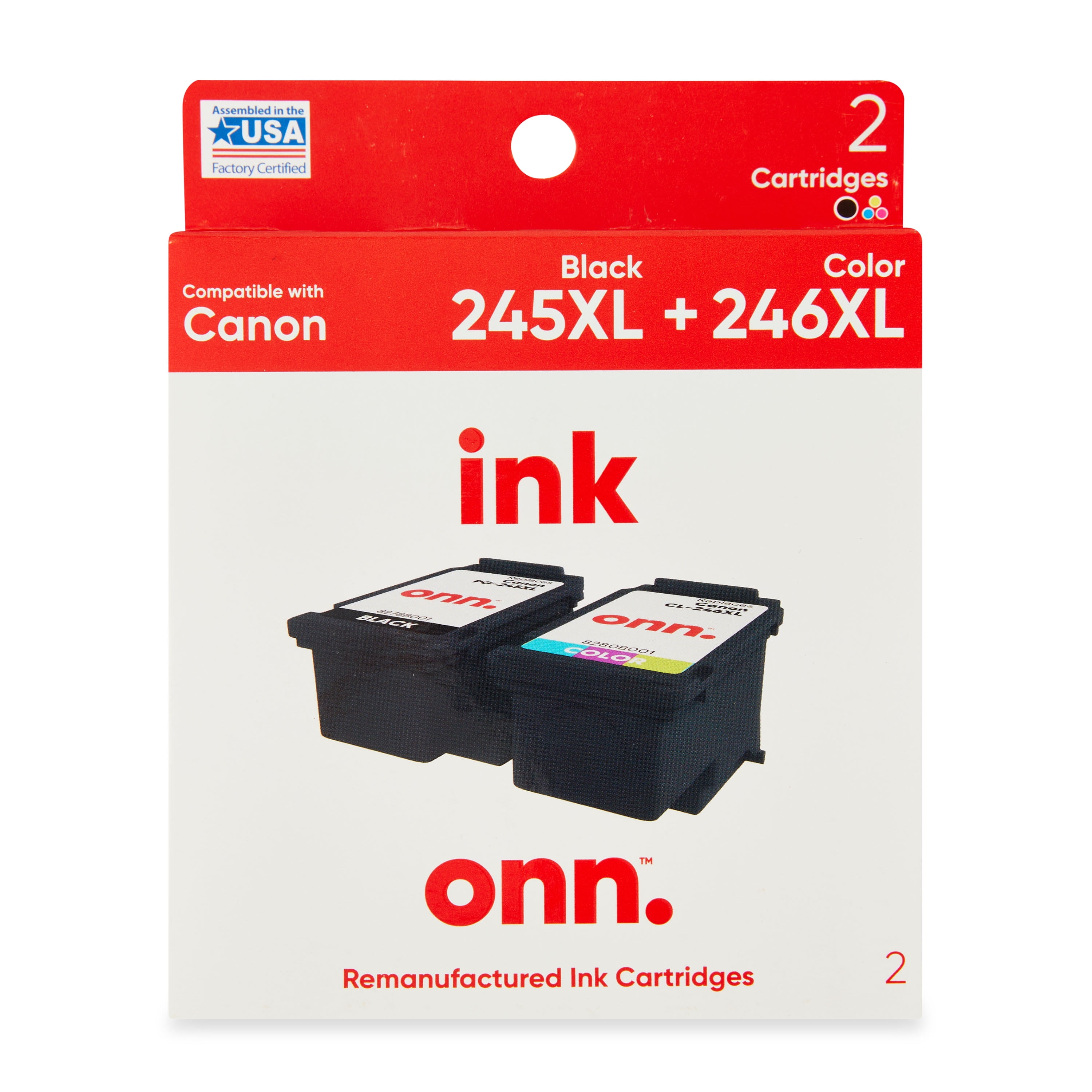 onn. Remanufactured Canon PG-245XL Black and CL-246XL Tri-Color