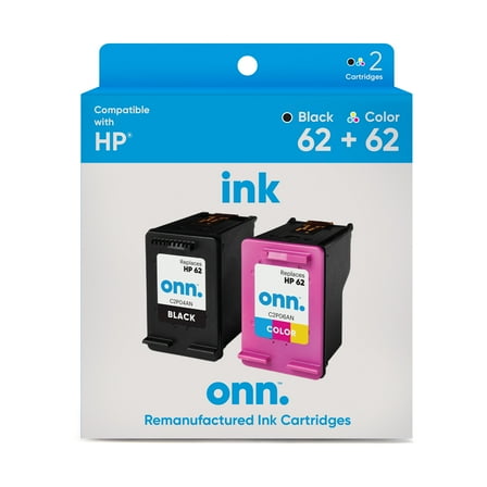 Remanufactured onn. HP 62 Black and 62 Tri-Color Ink, 2 Cartridges