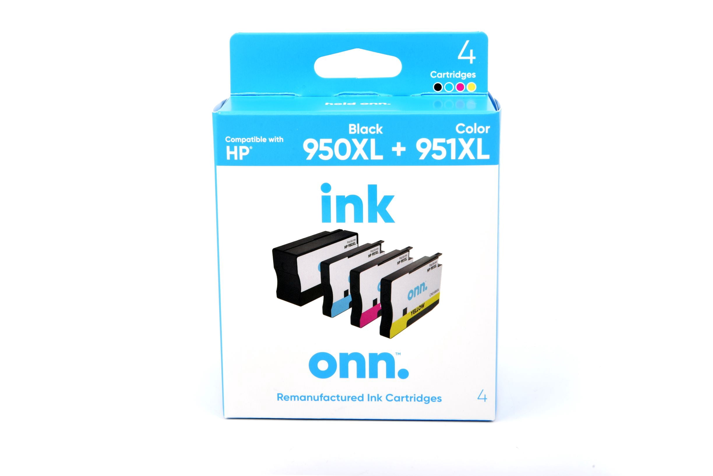 onn. Remanufactured HP 950XL Black and 951XL Color Ink Cartridges, 4 Pack