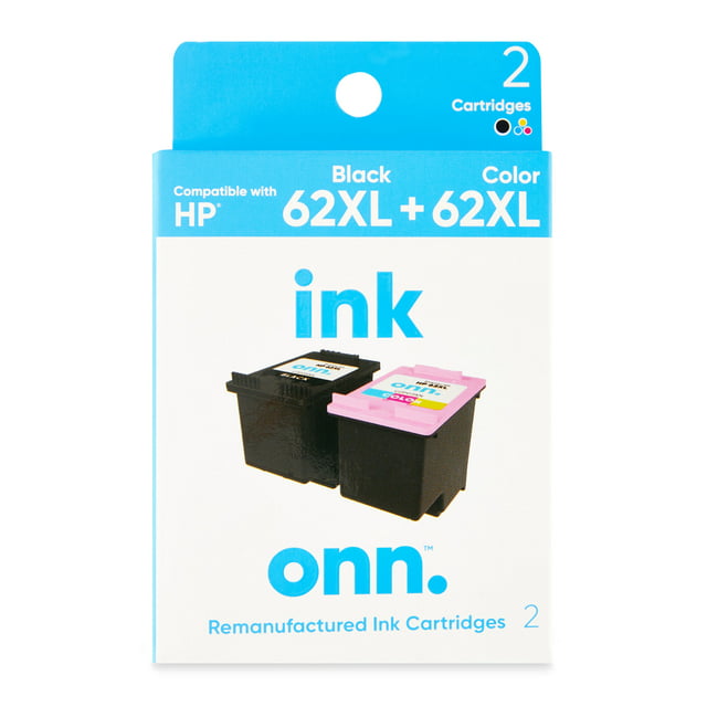 onn. Remanufactured Ink Cartridge, HP 62XL Black, 62XL Tri-Color (Cyan, Yellow, Magenta), 2 Cartridges