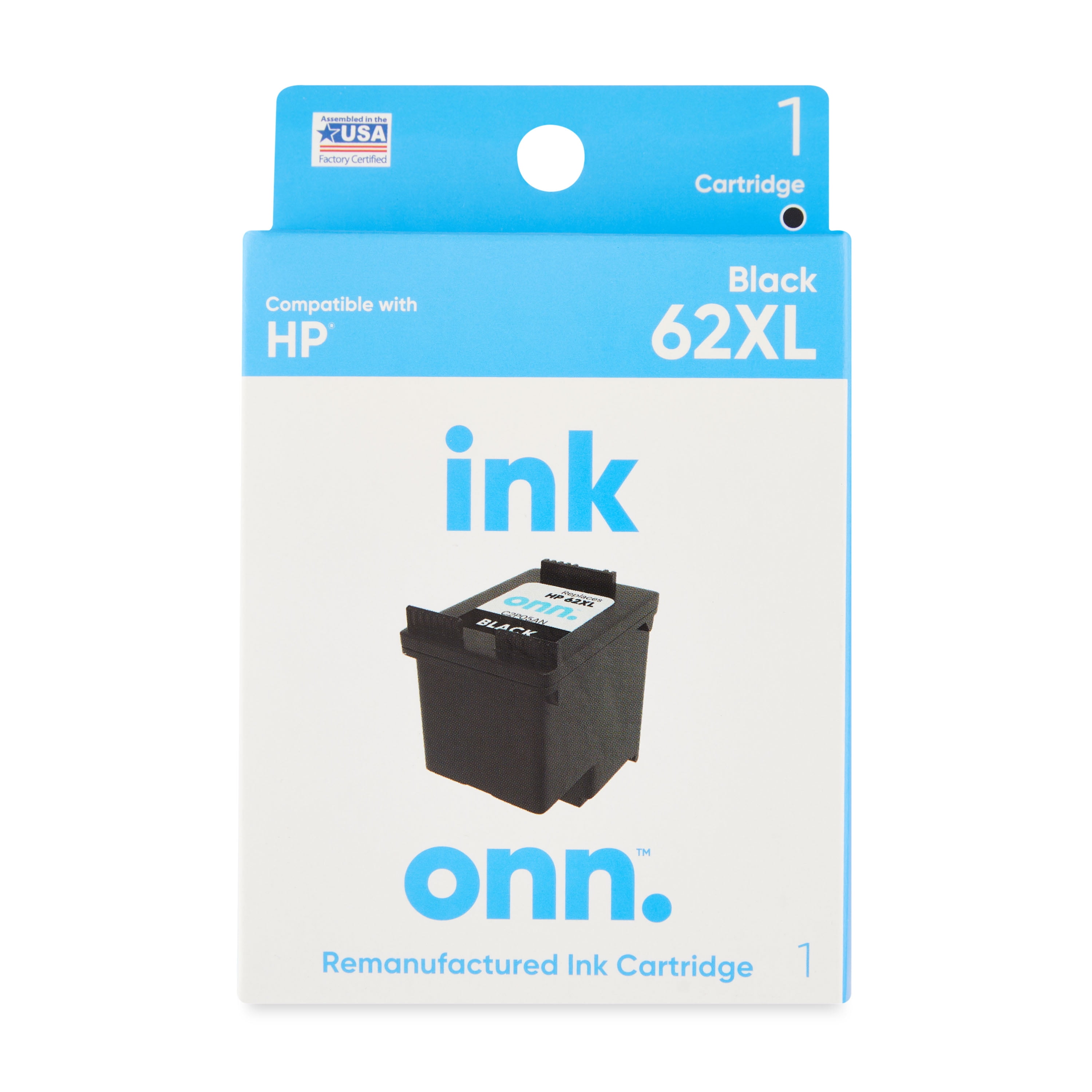 onn. Remanufactured Ink Cartridge, HP 62XL Black