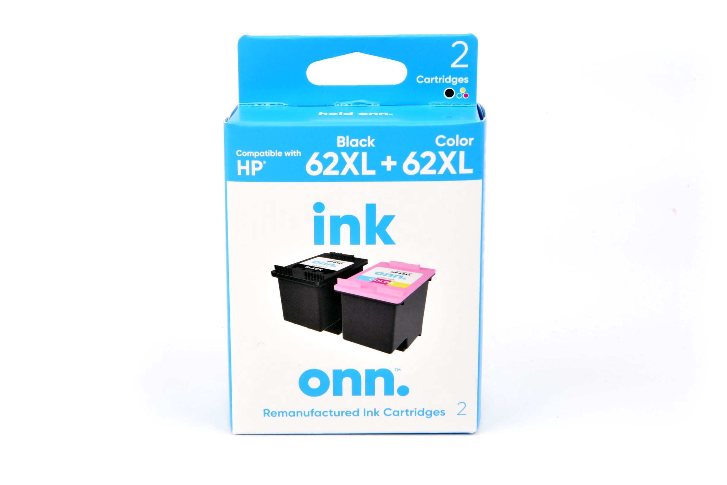 onn. Remanufactured Ink Cartridges, HP 62XL Black and 62XL Color