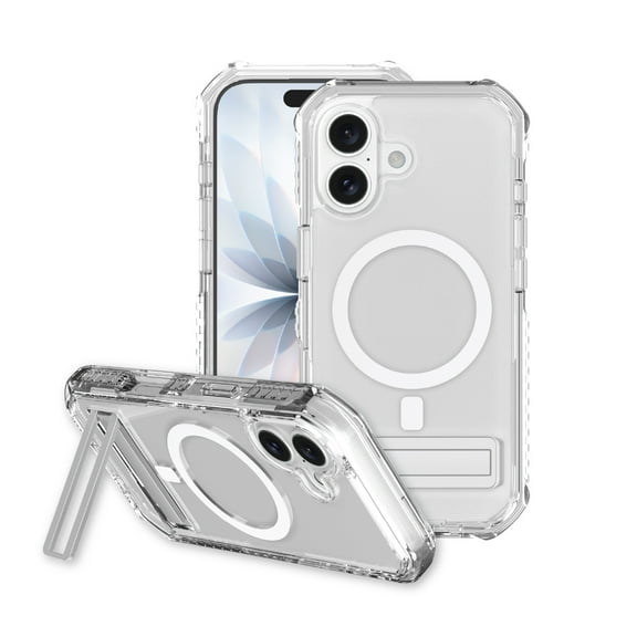 onn MagSafe Compatible Rugged Phone Case with Kickstand for iPhone 17 - Clear