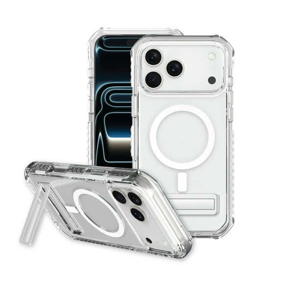 onn MagSafe Compatible Rugged Phone Case with Kickstand for iPhone 17 Pro - Clear