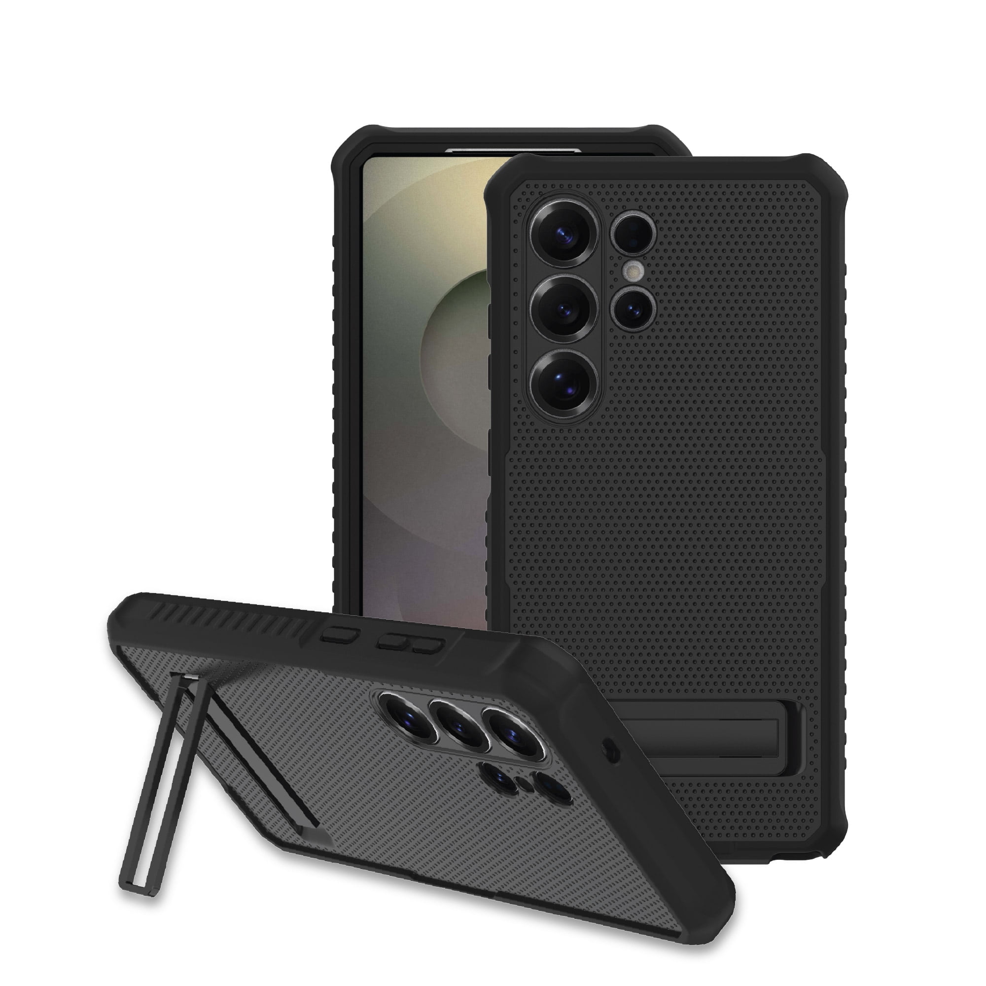 onn Rugged Phone Case with Built-In Kickstand for Samsung Galaxy S25 Ultra - Black