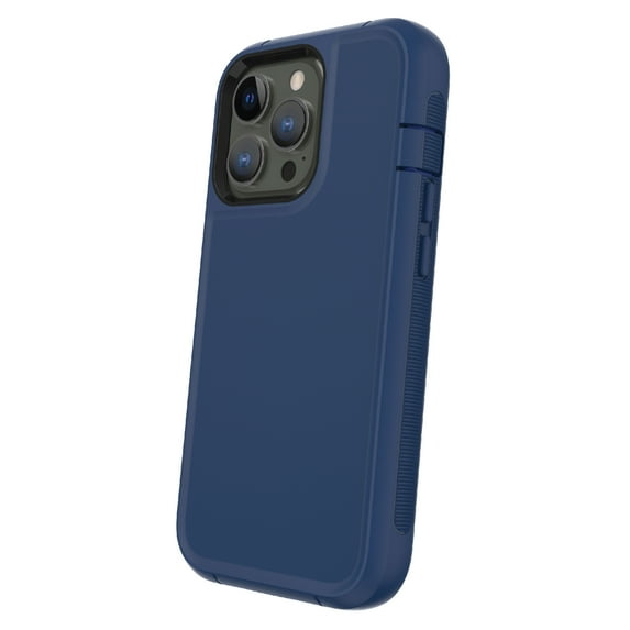 onn. Rugged Phone Case with Holster for iPhone 13 Pro Max and iPhone 12 Pro Max - Blue