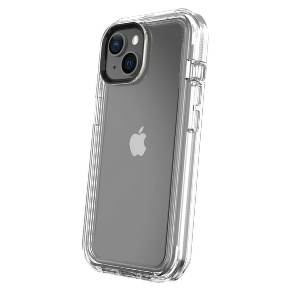 onn Rugged Phone Case with Holster for iPhone 16e / iPhone 15 / iPhone 14 / iPhone 13 - Clear