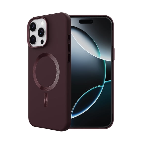 onn Soft Touch Phone Case for iPhone 16 Pro Max, MagSafe Compatible - Plum Chocolate
