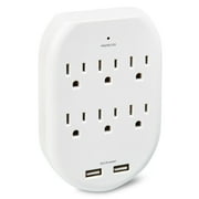 onn Surge Protector Wall Tap with 6 AC Outlets and 2 USB Ports, White