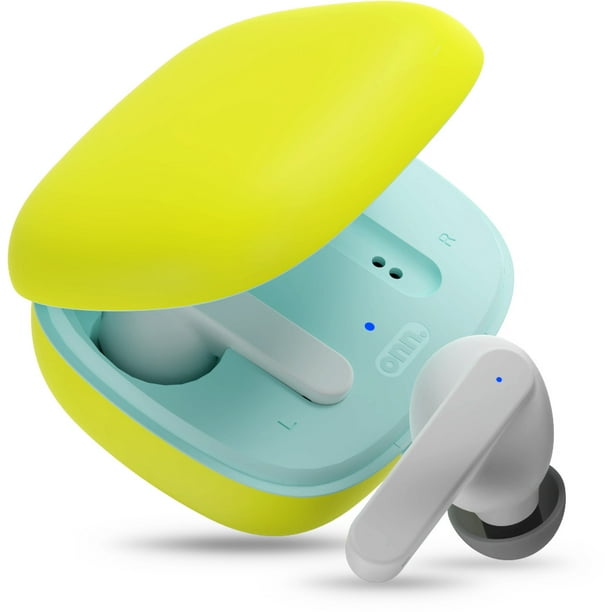 onn. True Wireless Earbuds with Charging Case Yellow Green