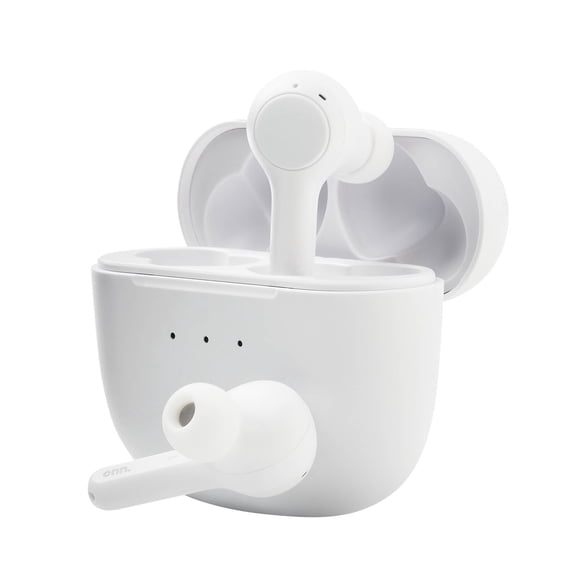 onn. True Wireless Earphones with Charging Case, Active Noise Cancelling, White