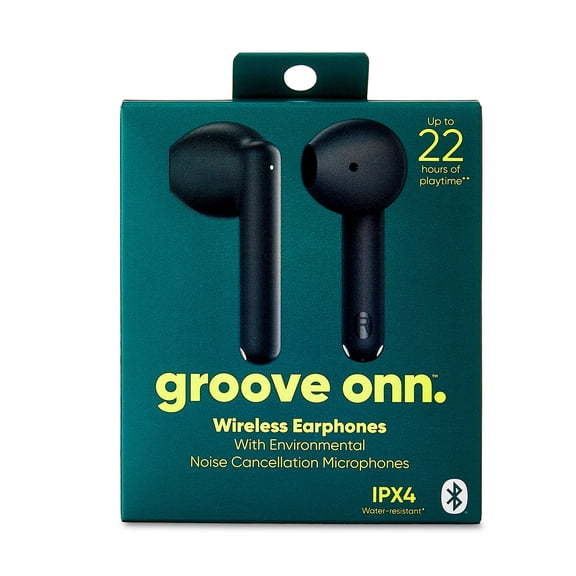 onn In-Ear Bluetooth Earphones with Noise Canceling Mics, Gray