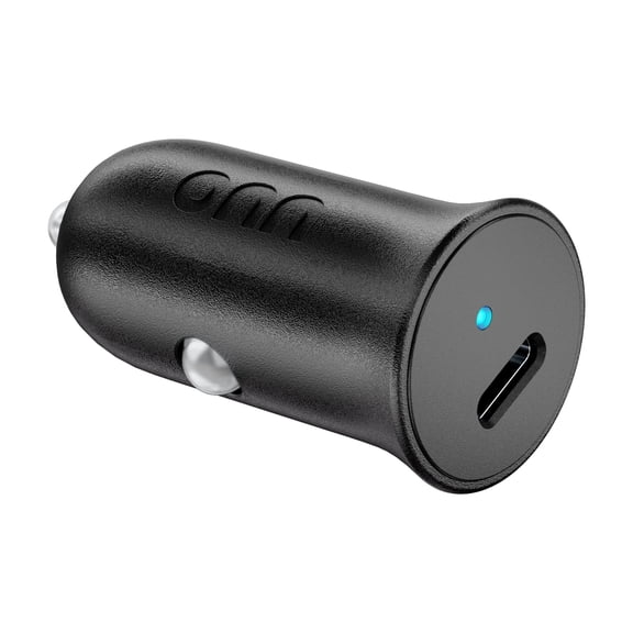 onn 20W USB-C Car Charger, Fast Charging, USB-IF Certified, Foldable Plug, White, Compatible with iPhone & Android