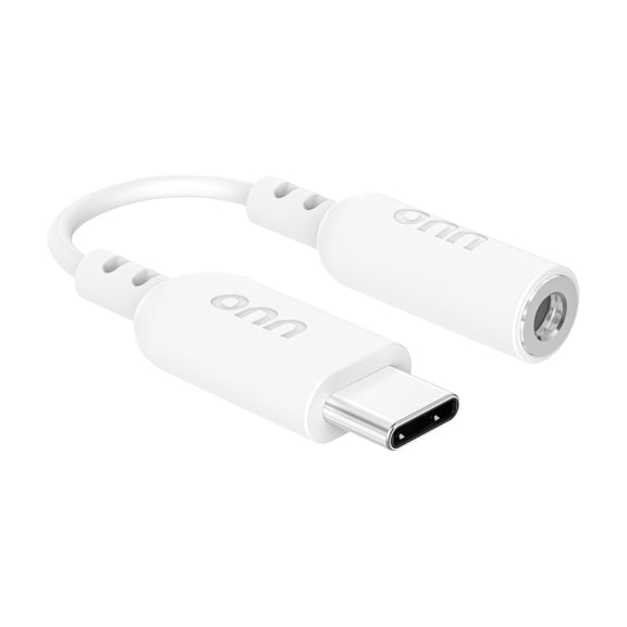 onn USB-C to 3.5 mm AUX Adapter, White - Compatible with iPhone 16 Series, iPhone 15 Series, Samsung Galaxy, Note, Pixel Devices iPad Pro, & More