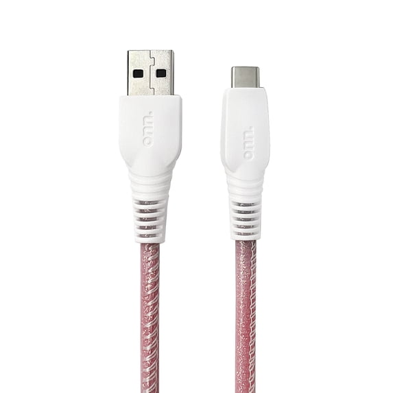 onn. USB to USB-C Glitter Cable, Grey & Orange, 6'