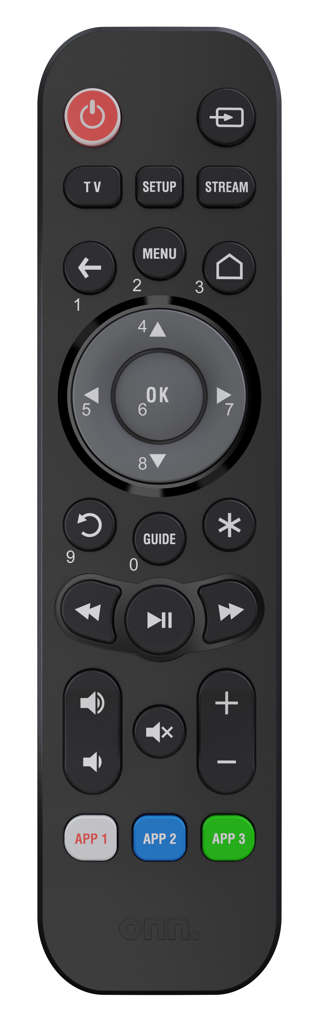 ONN. UNIVERSAL 3-DEVICE REMOTE, BLACK, COMPATIBLE FOR TV, STREAMING, SOUNDBAR