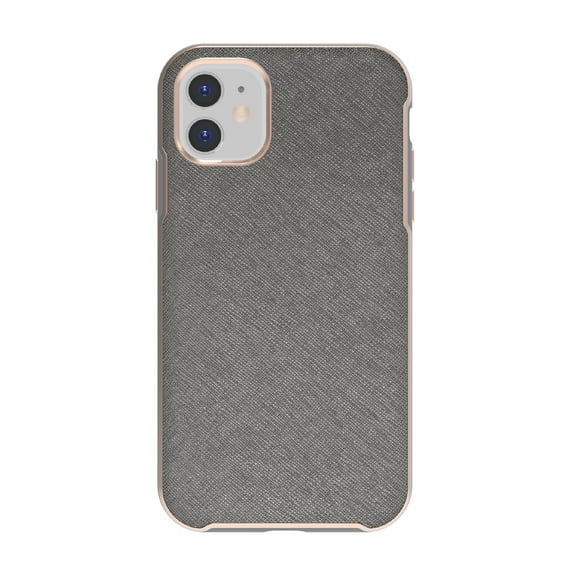 onn Vegan Leather with Rose Gold Metallic Trim Phone Case for iPhone 11/XR, Gray
