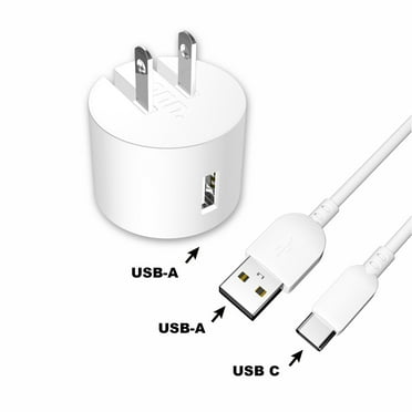 onn. Wall Charging Kit with USB-C to USB Cable, White,cell phone charger,90 degree folding plug,LED power indicator