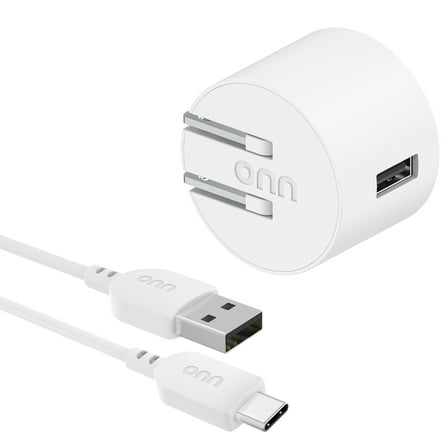 onn 12W Single USB-A Port Wall Charger with 3ft USB-C to USB Cable, Foldable Plug, White - Compatible with iPhone 17/16/15 Series, Samsung Galaxy, Google Pixel, and more