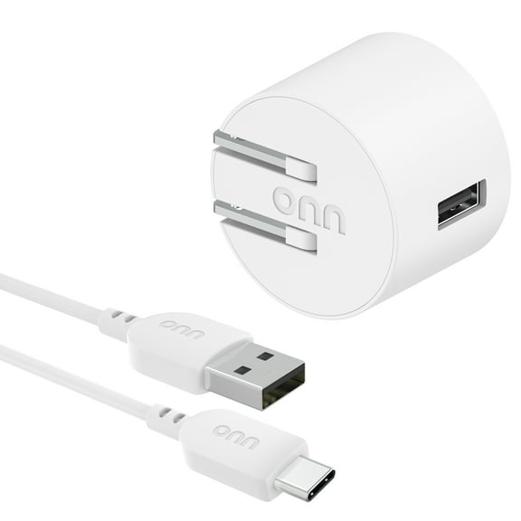 onn 12W Single USB-A Port Wall Charger with 3ft USB-C to USB Cable, Foldable Plug, White - Compatible with iPhone 17/16/15 Series, Samsung Galaxy, Google Pixel, and more
