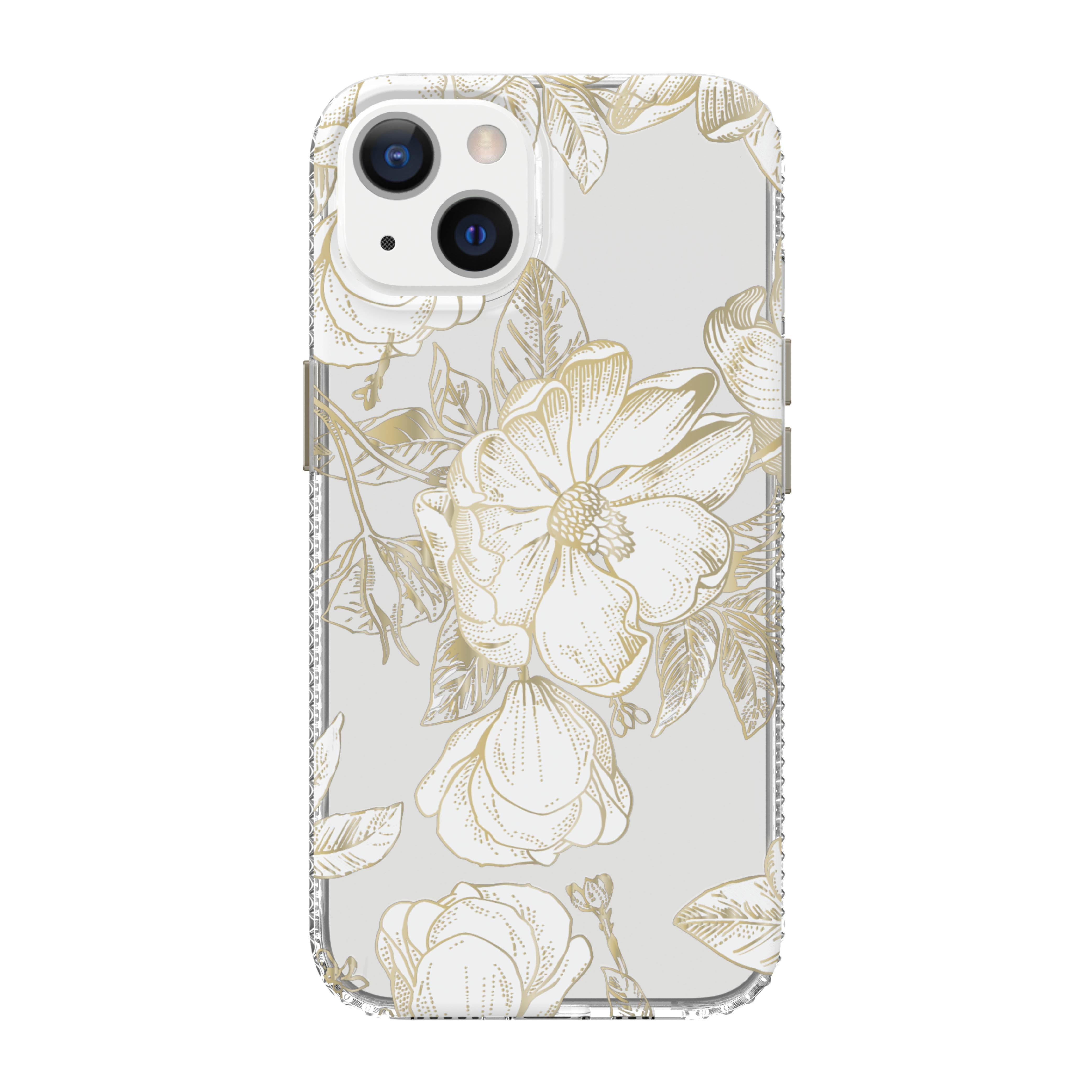 onn. White Metallic Floral Phone Case for iPhone 13