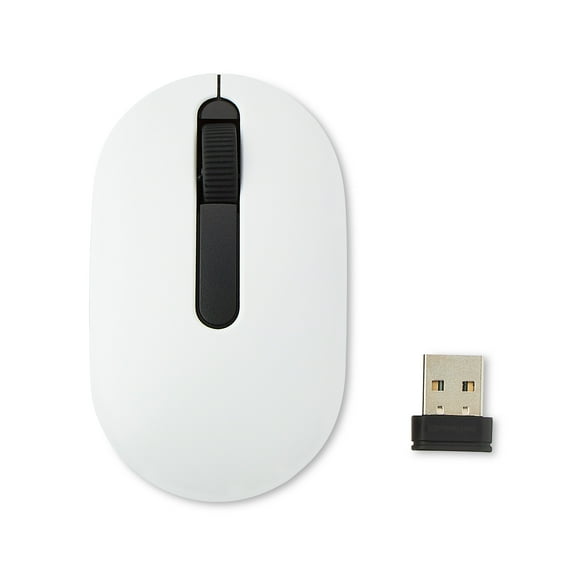 onn Wireless Travel Mouse with 3 Buttons and Scroll Wheel, Wireless USB Receiver, White