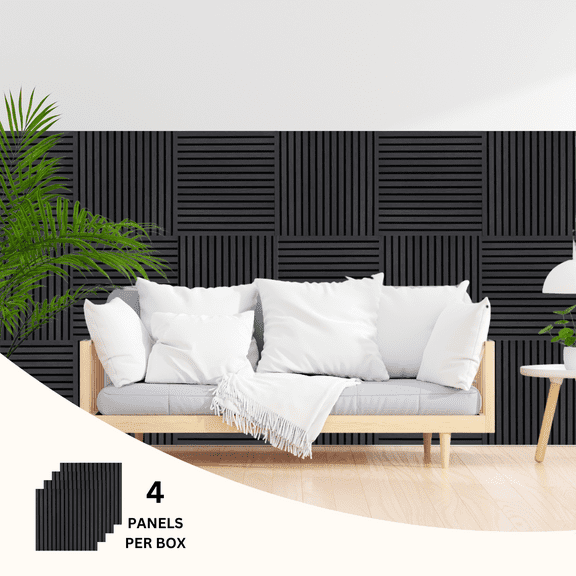 onncom Charcoal Oak Luxury Wood Veneer Acoustic Slat Wall Panels Soundproof 23.62" x 23.62" (4 Panels Per Box)