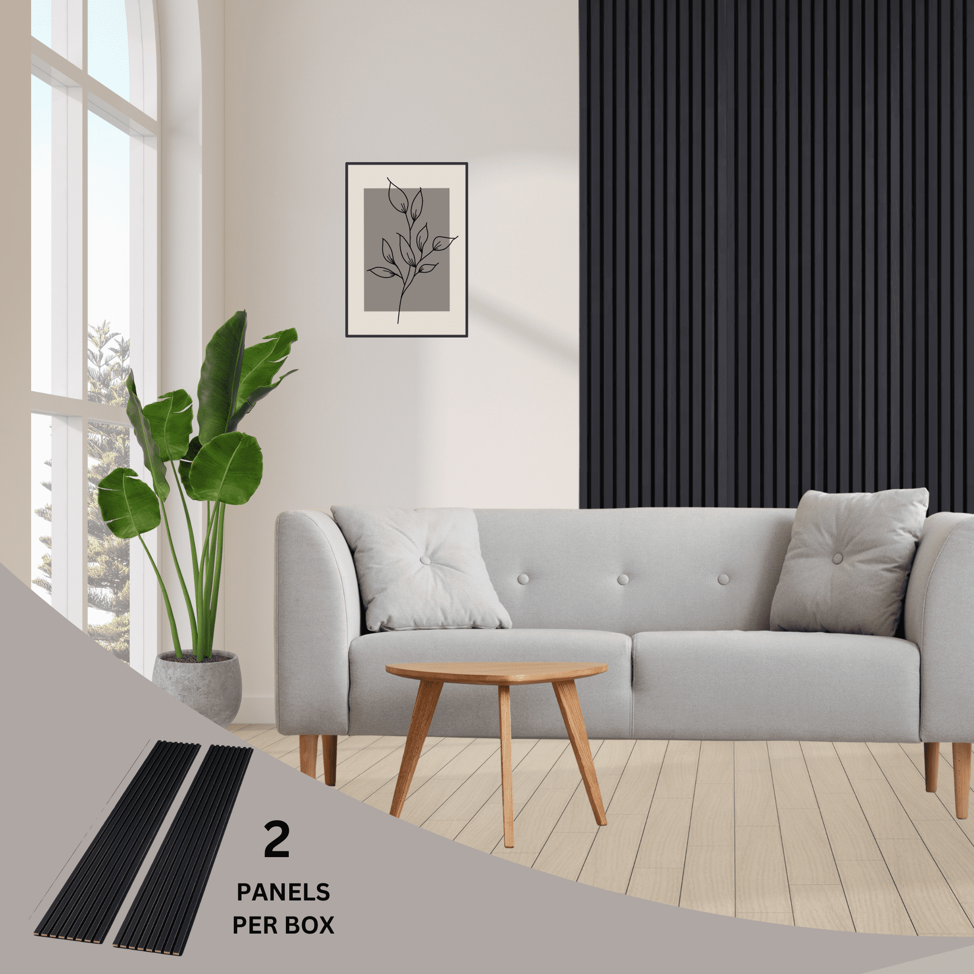 onncom Charcoal Oak Luxury Wood Veneer Acoustic Wood Wall Slat Panels Soundproof 94.49" x 12.6" (2 Panels Per Box)