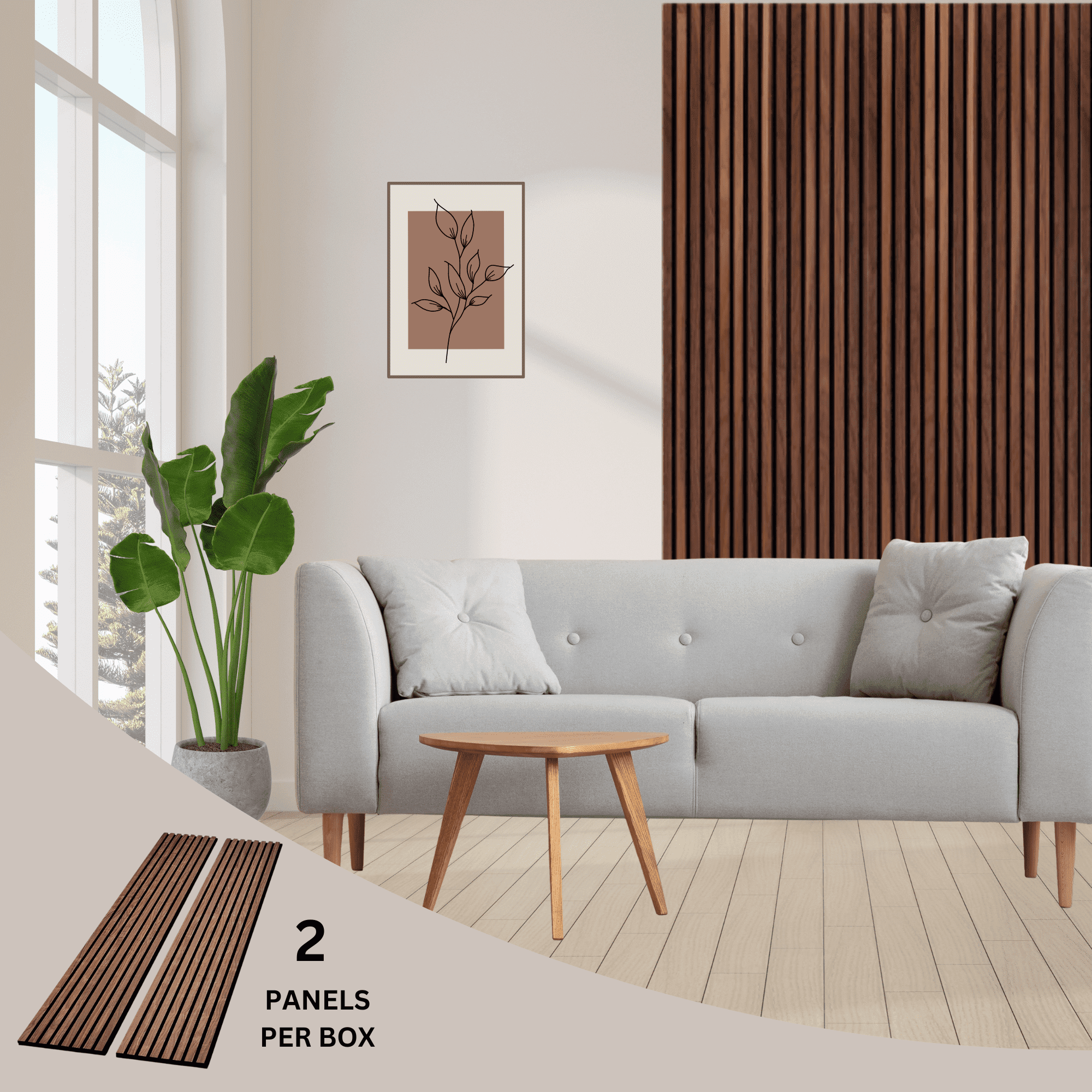 onncom Deep Walnut Luxury Wood Veneer Acoustic Wood Wall Slat Panels Soundproof 94.49" x 12.6" (2 Panels Per Box)