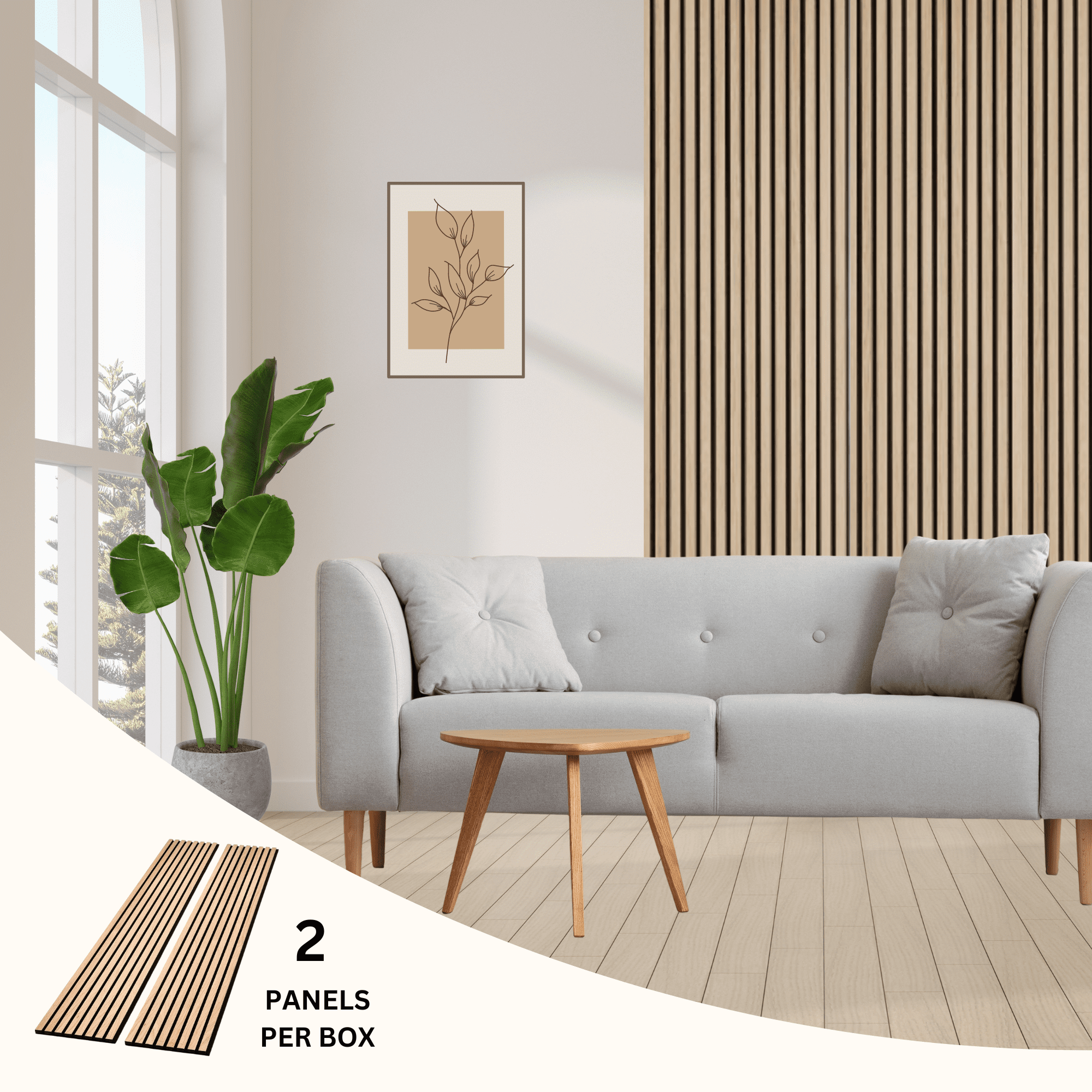 onncom Natural Oak Luxury Wood Veneer Acoustic Wood Wall Slat Panels Soundproof 94.49" x 12.6" (2 Panels per Box)