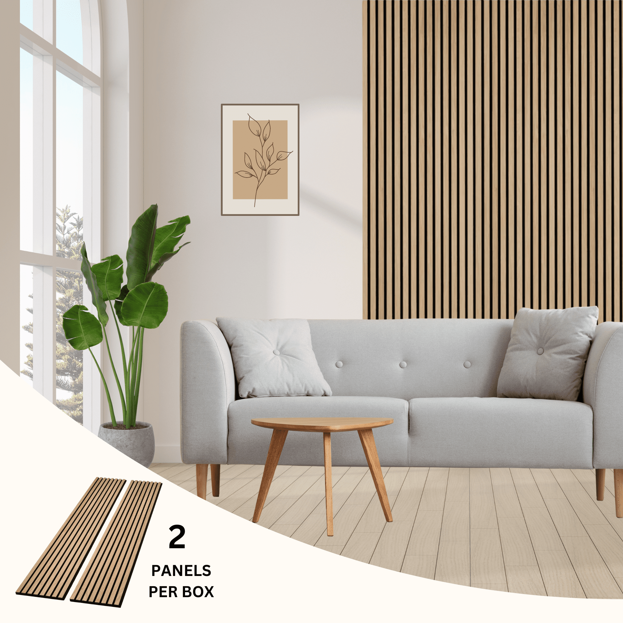 onncom Natural Oak and Black Luxury Wood Veneer Acoustic Wood Wall Slat Panels Soundproof 94.49" x 12.6" (2 Panels Per Box)