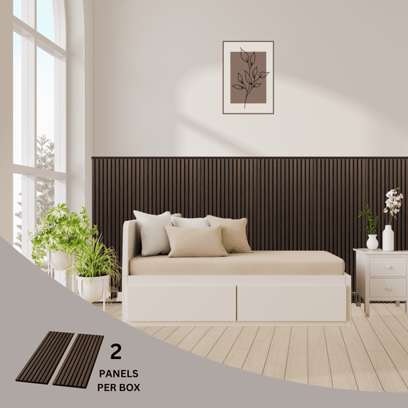 onncom Smoked Oak Luxury Wood Veneer Acoustic Slat Wall Panels Soundproof 47.24" x 12.6" (2 Panels Per Box)