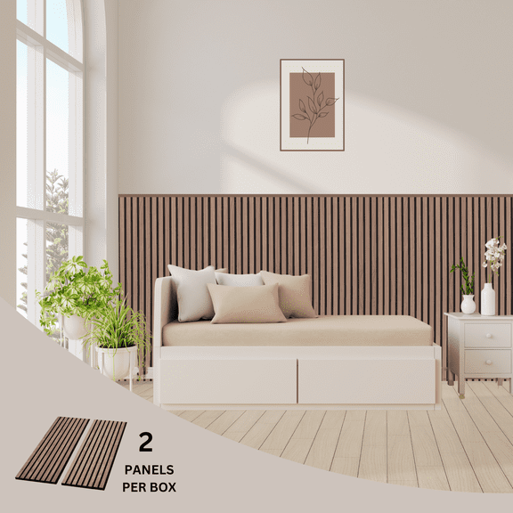 onncom Walnut Luxury Wood Veneer Acoustic Slat Wall Panels Soundproof 47.24" x 12.6" (2 Panels Per Box)