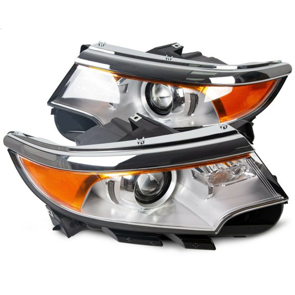 onthegobb 2pcs Headlight Factory Style ,Bulb Front Driver Passenger Side Plastic Clear Lens Chrome (Crystal) Housing Headlamp for Ford for Edge Limited/SE/SEL/Sport 11-13 BT4Z-13008-B