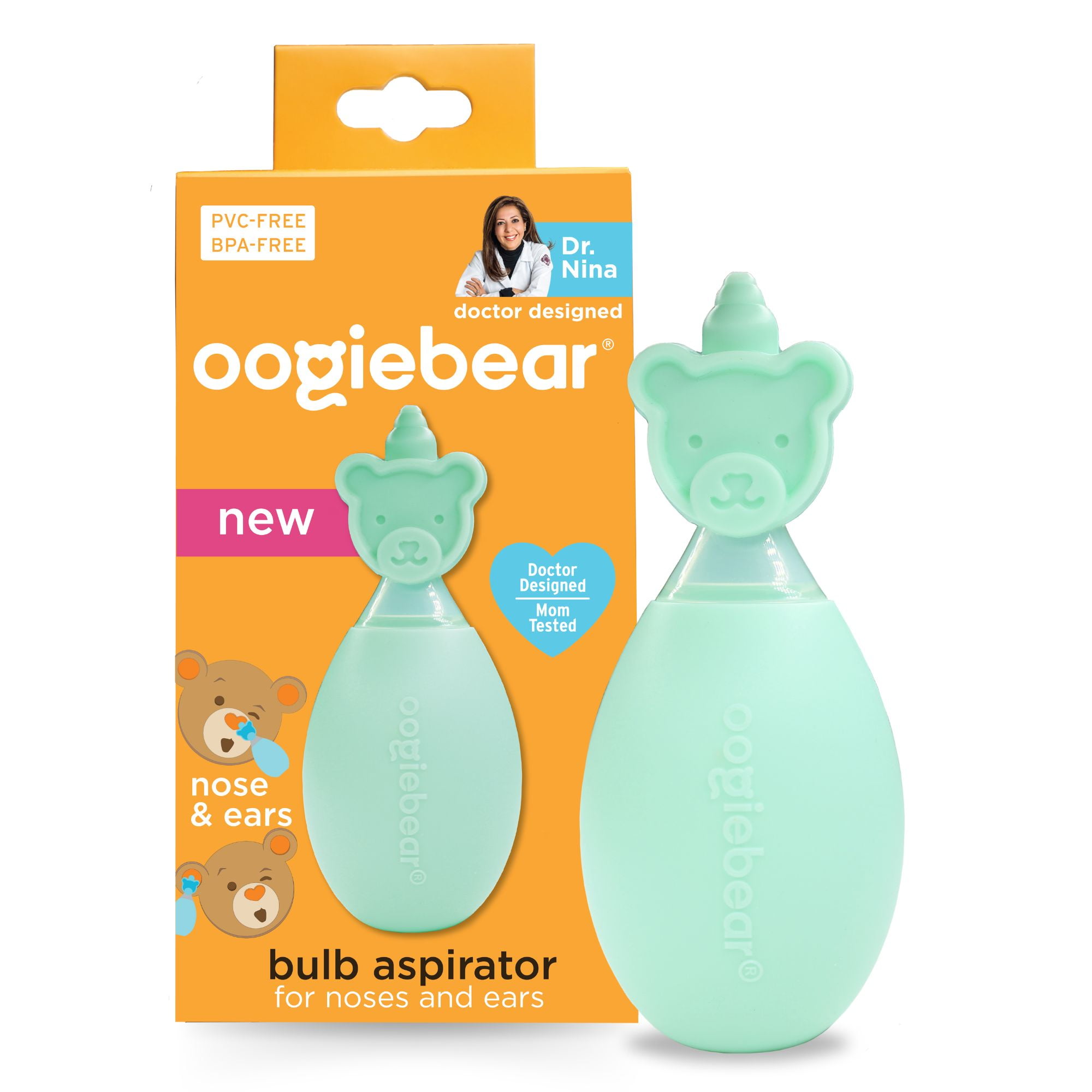 Oogiebear Nose Bulb Aspirator for Newborns  BPA-Free, Latex-Free Nasal Congestion Relief Tool, Mint Green