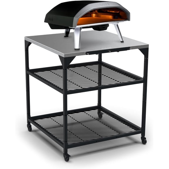 ooni Large Modular Outdoor Table - 31x31x35 Inch Stainless Steel Pizza Oven Stand, Barbecue Cart, Station
