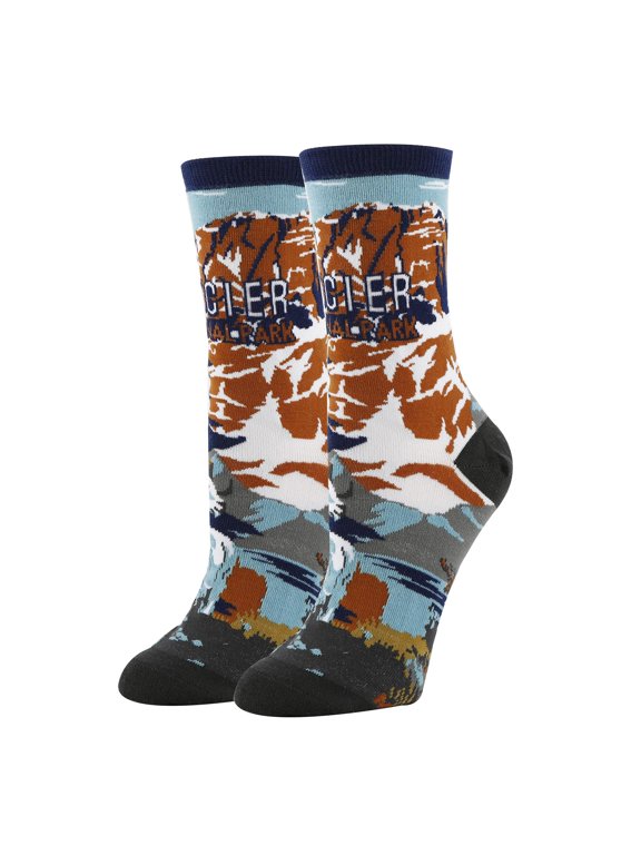 ooohyeah Womens Funny National Parks Crew Socks, Crazy Novelty Cotton Dress Socks, The Glacier, Size 5-10