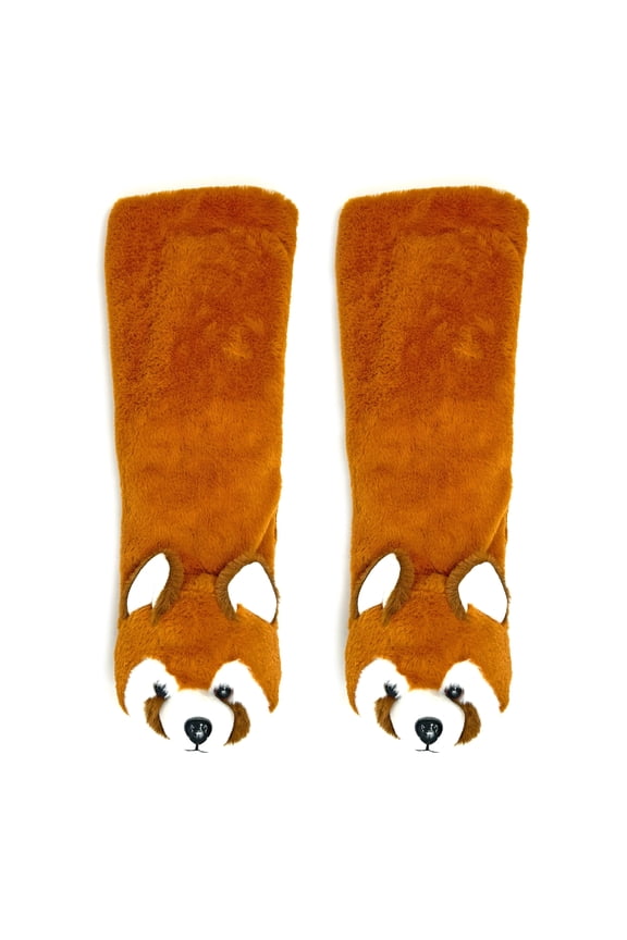 ooohyeah Womens Fuzzy Animal Warm Slipper Socks, Cute Funny Cozy Non-Slip House Socks for Women, Red Panda, Size 5-10