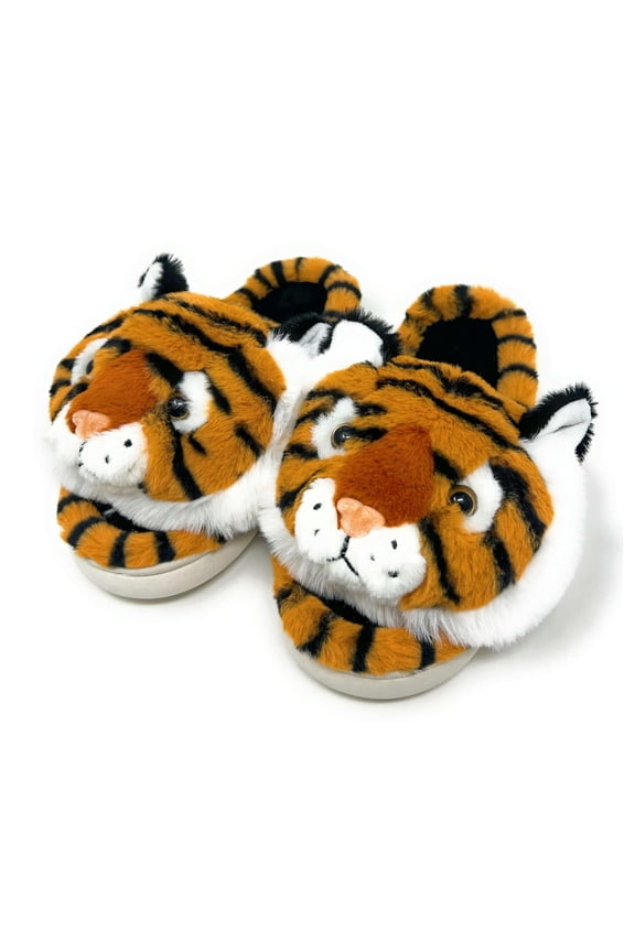 ooohyeah Womens Fuzzy Funny Animal Slides, Cute Non-Slip House Slippers for Women, Tiger Roar, M