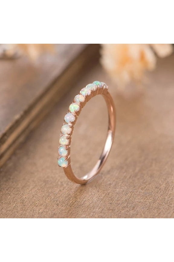 opal wedding band, fire opal ring, opal eternity band, october birthstone, anniversary gift for women, matching band, opal promise band