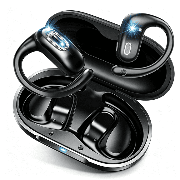 Open Ear Headphones, Open Ear Earbuds with Comfortable Earhook, 58H HiFi Stereo Bone Conduction Earbuds with Mic, Noise Cancelling,Bluetooth 5.4 Earphones, IP7 Waterproof Wireless Earbuds for Workout