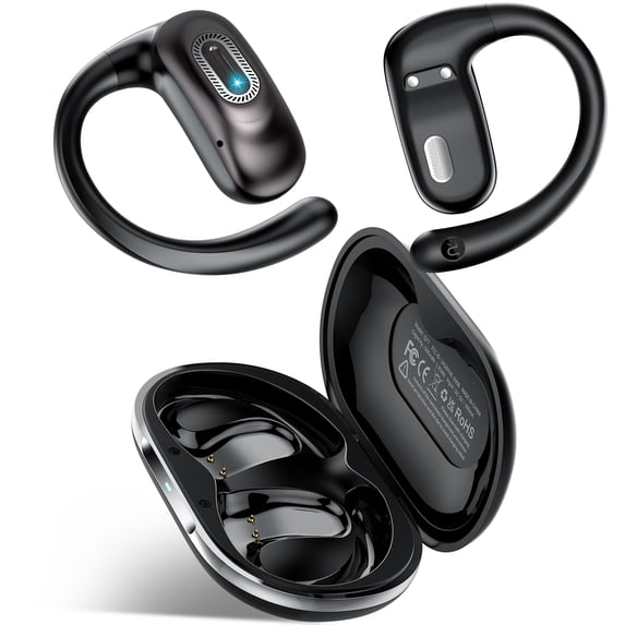 Open Ear Headphones, Open Earbuds with Comfortable Earhook, 58H Hifi Stereo Bone Conduction Earbuds with Mic, Noise Cancelling, Bluetooth 5.4 Earphones, IP7 Waterproof Wireless Earbuds for Running