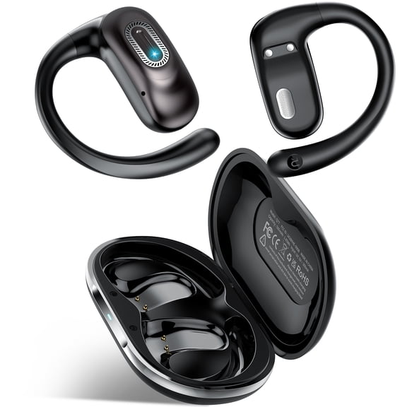 Open Ear Headphones, Open Earbuds with Comfortable Earhook, 58H Hifi Stereo Bone Conduction Earbuds with Mic, Noise Cancelling, Bluetooth 5.4 Earphones, IP7 Waterproof Wireless Earbuds for Running