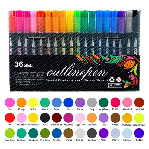 openpig 36 Colors Outline Metallic Markers Pens, Squiggles Double Line Pen, Coloring Lightstick Graffiti Pens, Glitter Drawing Pens for Christmas Greeting Cards, Craft, Painting