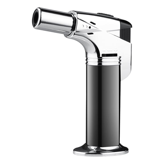 openpig Butane Torch Gun - Refillable Luxury Hand Held Mini Blow Torch for Cooking, Creme Brulee, Soldering, Welding, & Resin Art - Adjustable Flame - Silver