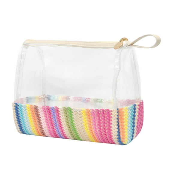 openpig Clear Makeup Bags, Small Clear PVC Waterproof Makeup Bag with handle, Transparent Zipper Cosmetic Bag for Travel, Beach Bag for Sun screen Skincare (Colourful)