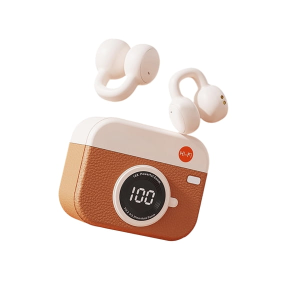 openpig Clip-on Earbuds, Open Ear Earbuds, Wireless Earbuds, Lightweight Open Ear Headphones for Glasses Wearers and Workouts (Brown)