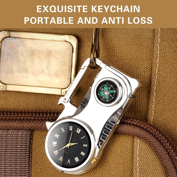 openpig Clock Dial Keychain Lighter, Metal Torch Lighter, Cool Lighter, Multifunctional Lighter With Compass for Camping Grill Fireplace Silver