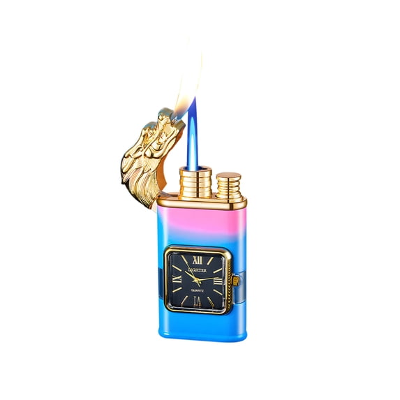 openpig Cool Lighters, Windproof Carving Dragon Antique Lighter, Reusable Vintage Watch Bezel Jet Flame Torch for Collection, Decorative, Gift, Present (Without Fuel) (blue)
